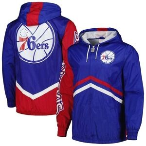 76ers Windbreaker Mitchell & Ness NBA Full Zip Hooded Jacket Mens Large NEW $135